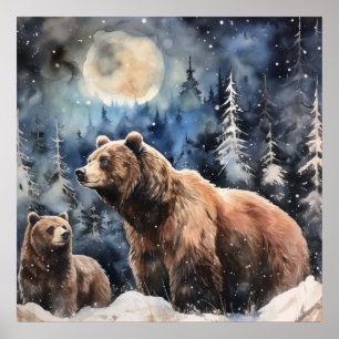 Grizzlybär und Baby Poster