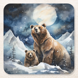 Grizzlybär und Baby Rechteckiger Pappuntersetzer