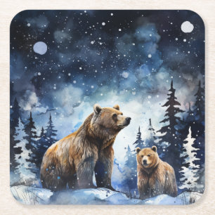 Grizzlybär und Baby Rechteckiger Pappuntersetzer