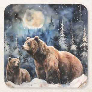 Grizzlybär und Baby Rechteckiger Pappuntersetzer