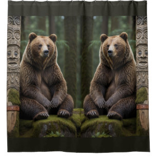 Grizzlybär und Totem Pole Art Duschvorhang
