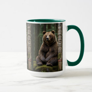 Grizzlybär und Totem Pole Art Tasse
