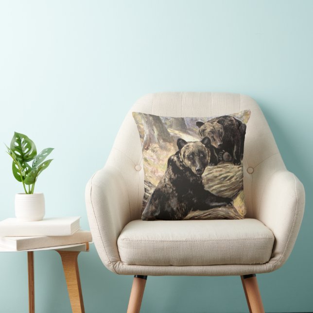 Grizzlybären von CE Swan, Vintage Waldtiere Kissen (Stuhl )