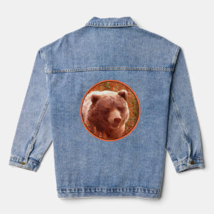 Grizzlybärenjunges in Weidenröschen Malerei Wildli Jeansjacke