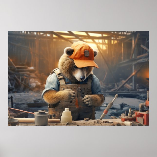 Grizzy Bär Animal Fun Work Handyman Happy Time Poster (Vorne)