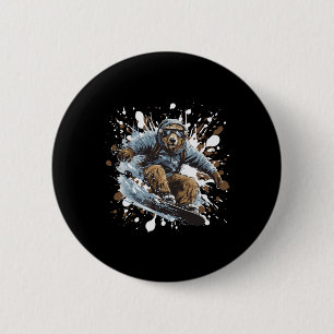 Grizzy Bär Animal Snowboarding Sports Snowboard Button