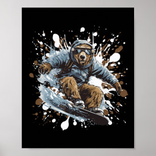 Grizzy Bär Animal Snowboarding Sports Snowboard Poster