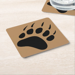 Grizzy Bär Black Paw Print Barware Rechteckiger Pappuntersetzer
