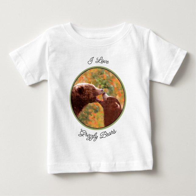 Grizzy Bär Mama and Cub Painting Wildlife Art Bab Baby T-shirt (Vorderseite)