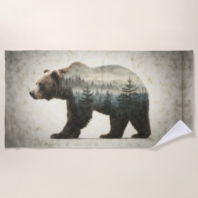 Grizzy Bar Wilderness Art Strandtuch (Vorderseite)