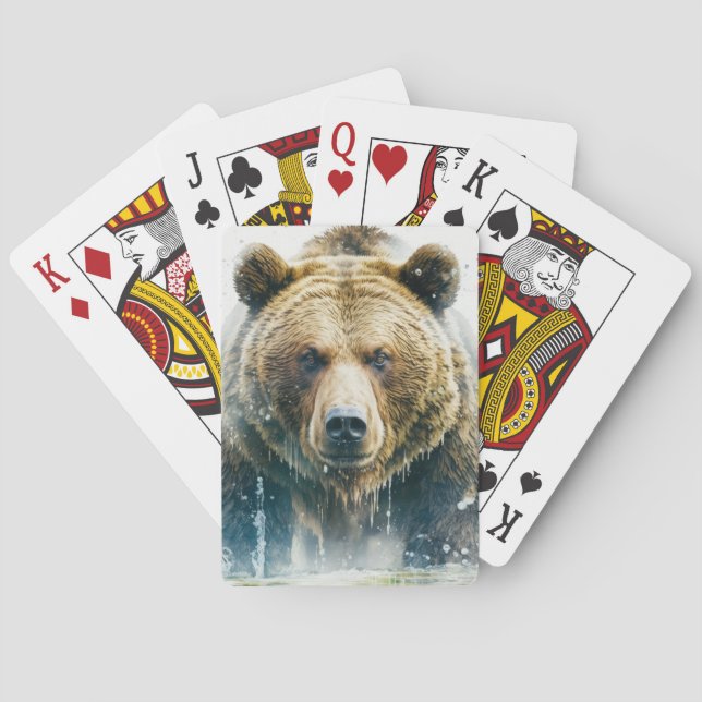 Grizzy Bären Portrait Tiermalerei Kunst, Dichtung  Spielkarten (Rückseite)