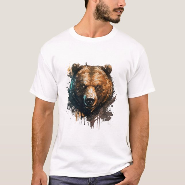 Grizzy Bären Portrait Tiermalerei Kunst, Dichtung  T-Shirt (Vorderseite)