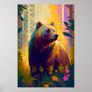 Grizzy Bear Animal Portrait Malerei Art Poster