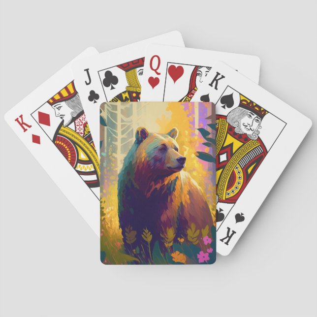 Grizzy Bear Animal Portrait Malerei Art Spielkarten (Rückseite)
