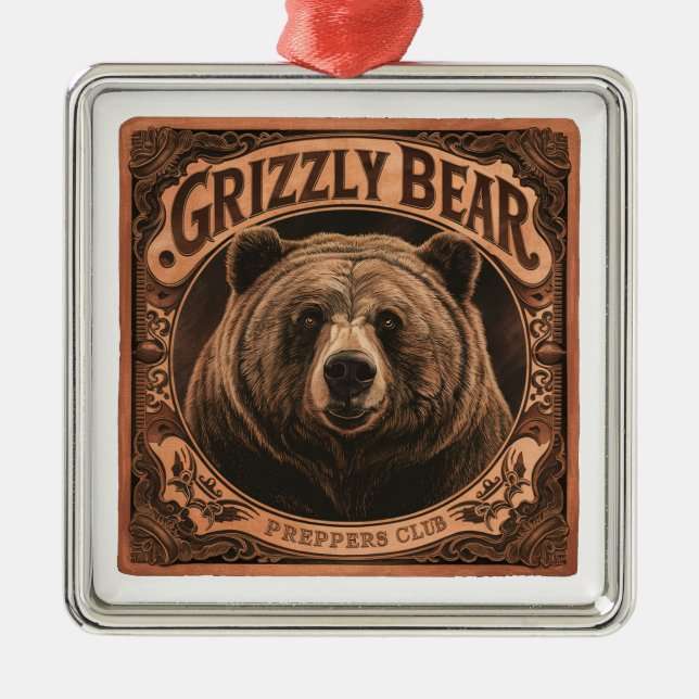 Grizzy Bear Preppers Club Ornament Aus Metall (Vorne)