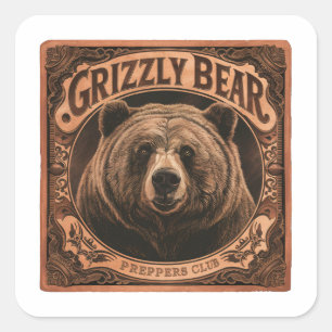 Grizzy Bear Preppers Club Quadratischer Aufkleber