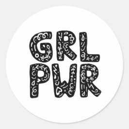 GRL PWR Girl Power Typografie Runder Aufkleber
