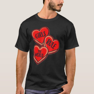 Grl Pwr Girl Rule The World Hearts Feministische F T-Shirt