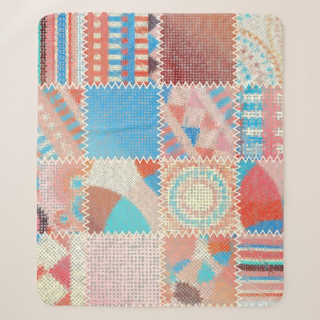 Grobe Canvas-Patchwork: Texturiertes Vintage-Muste Sherpadecke (Vorderseite)