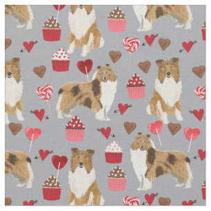 grobe Collie Hund graue Kuchen und Herzen Stoff