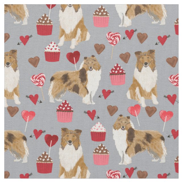 grobe Collie Hund graue Kuchen und Herzen Stoff (Nahaufnahme)