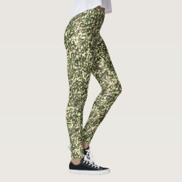Grobgrüne Sepia-Mosaikschichten und Glitzern Leggings