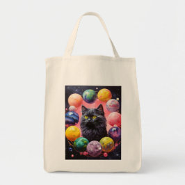 Grocery Bag with Cat Illustration Tragetasche