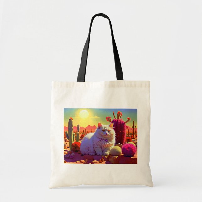 Grocery Bag with Cat Illustration Tragetasche (Vorne)