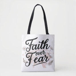 Grocery Tote Bag with Bible Faith Over Fear Floral