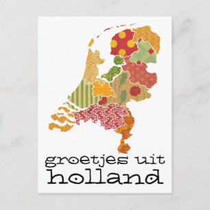 Groetjes Uit Holland Province Map Patchwork Style Postkarte