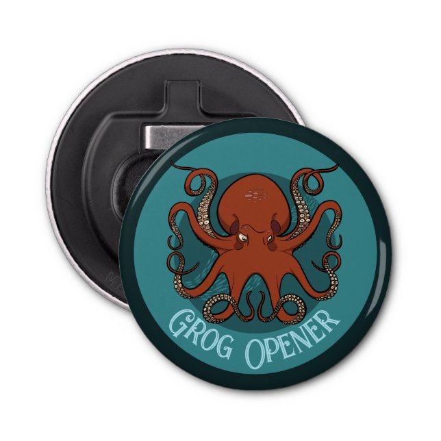 Grog Opener Angry Red Octopus Tentacles Cartoon Flaschenöffner (Vorderseite)