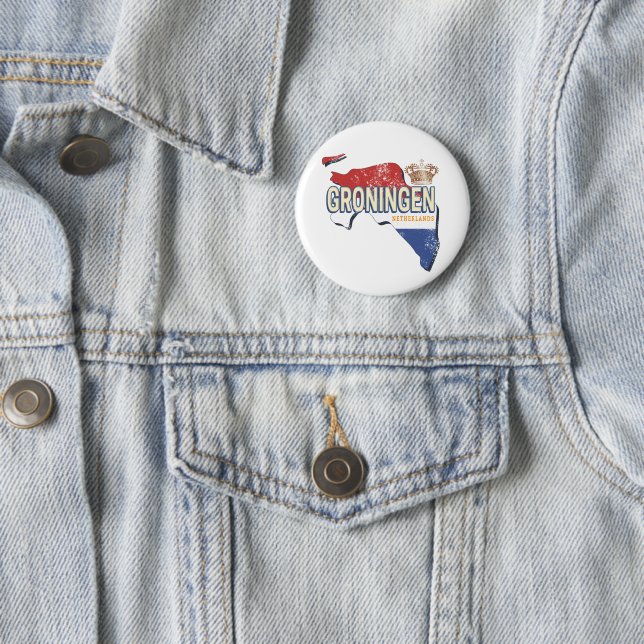 Groningen Netherlands Retro Map Vintag Button (Beispiel)