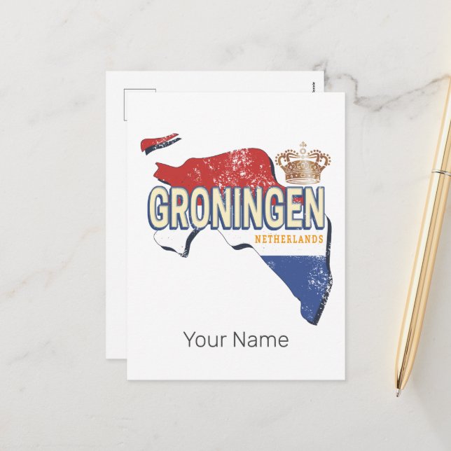 Groningen Netherlands Retro Map Vintag Feiertagspostkarte (Vorderseite/Rückseite Beispiel)
