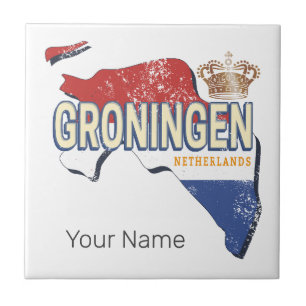 Groningen Netherlands Retro Map Vintag Fliese