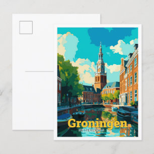 Groningen Niederlande Reisen Vintag Illustration Postkarte