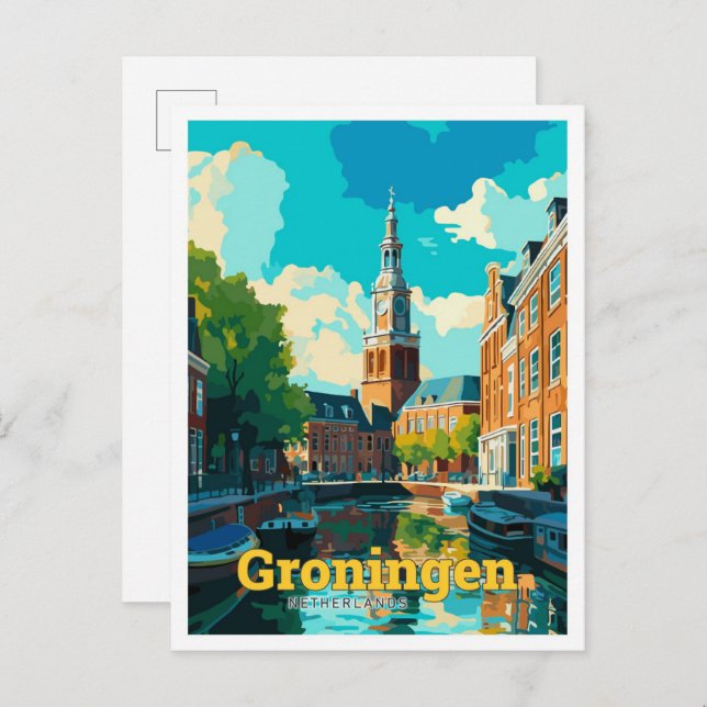 Groningen Niederlande Reisen Vintag Illustration Postkarte (Vorne/Hinten)