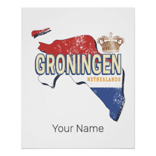 Groningen Niederlande Retro Karte Niederländisch V Poster