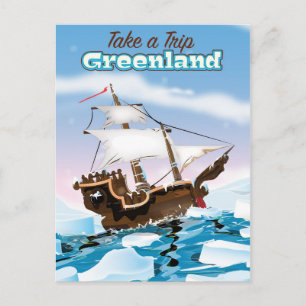Grönland Cartoon Reiseplakat Druck. Postkarte