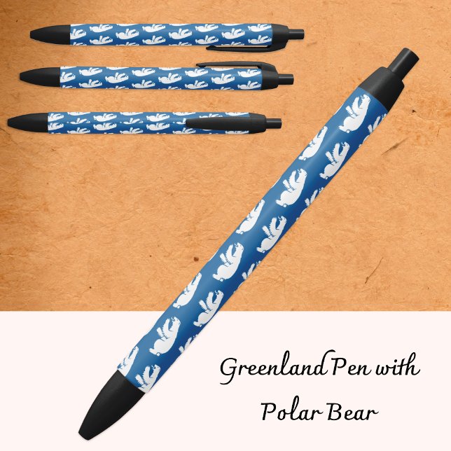Grönland-Emblem-Stift, Blau, Geschäftlich, Eisbär Kugelschreiber (Greenland Pen / Polar Bear emblem, flag)
