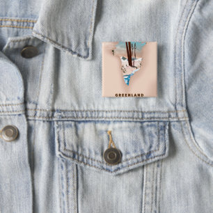 Grönland Illustriert Map Reiseplakat drucken. Button