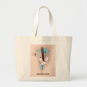 Grönland Illustriert Map Reiseplakat drucken. Jumbo Stoffbeutel