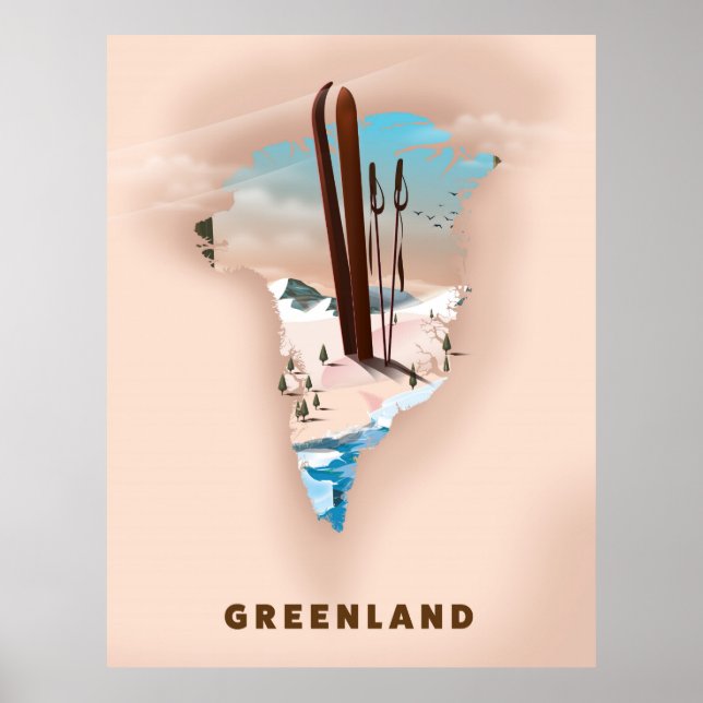 Grönland Illustriert Map Reiseplakat drucken. Poster (Vorne)