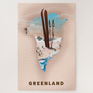 Grönland Illustrierte Karte Reiseplakat Druck. Puzzle