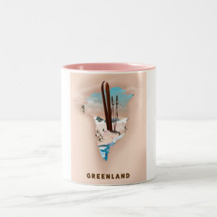 Grönland Illustrierte Karte Reiseplakat Druck. Zweifarbige Tasse