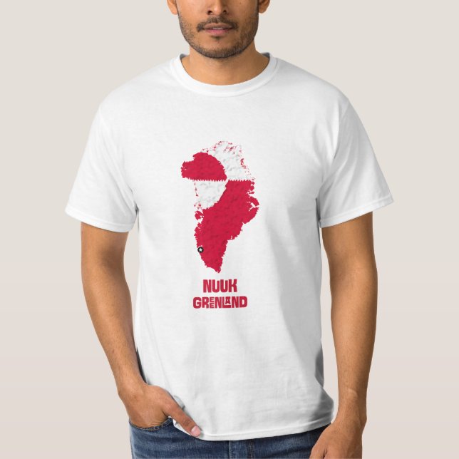 Grönland Karte Rote weiße Flagge Nacken arktische  T-Shirt (Vorderseite)