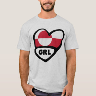 Grönland Land Code Flaggen Herz Button Abzeichen,  T-Shirt