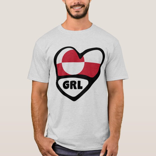 Grönland Land Code Flaggen Herz Button Abzeichen,  T-Shirt (Vorderseite)