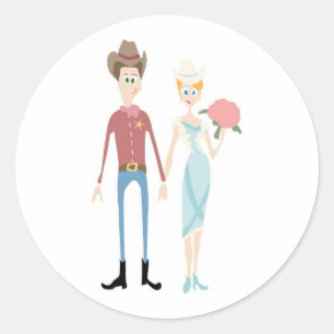 Groom, als Sheriff seine Landesbraut nimmt Runder Aufkleber