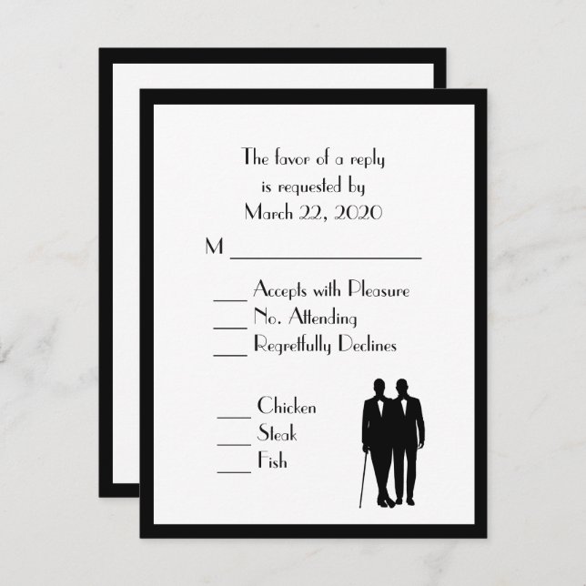Groom and Groom Menu Wedding RSVP Classic White (Vorne/Hinten)