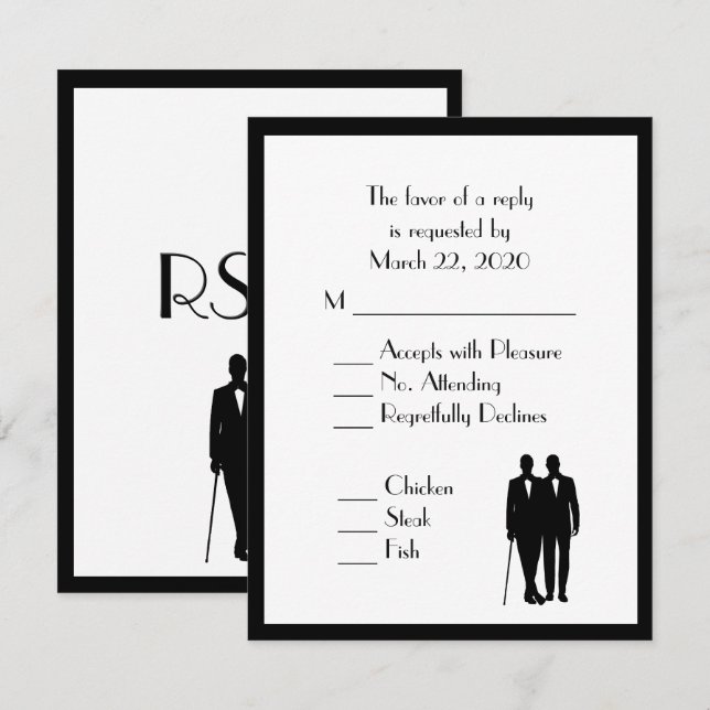 Groom and Groom Menu Wedding RSVP Classic White Karte (Vorne/Hinten)